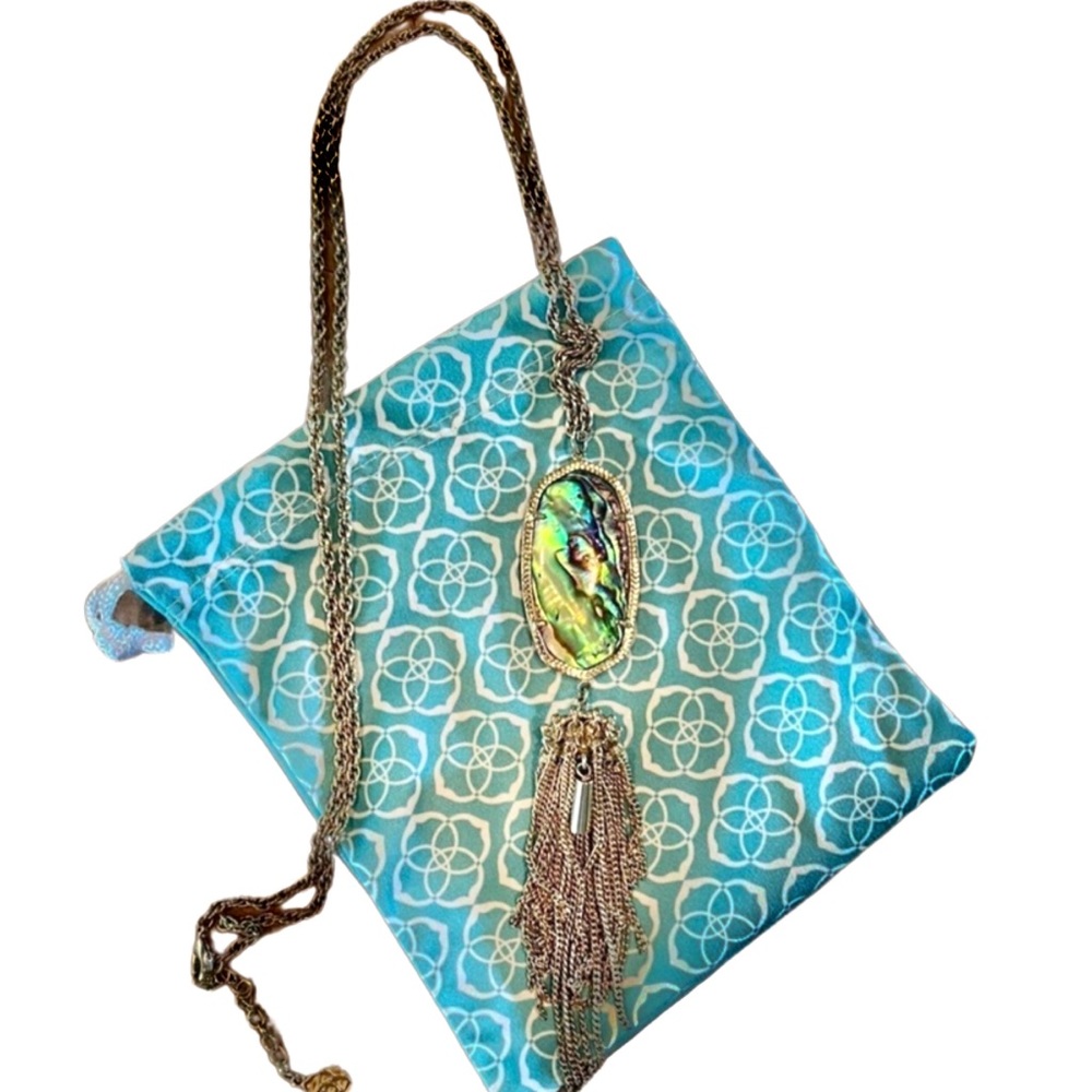 Kendra Scott Rayne Abalone Shell Tassel Pendant Necklace Gold Tone